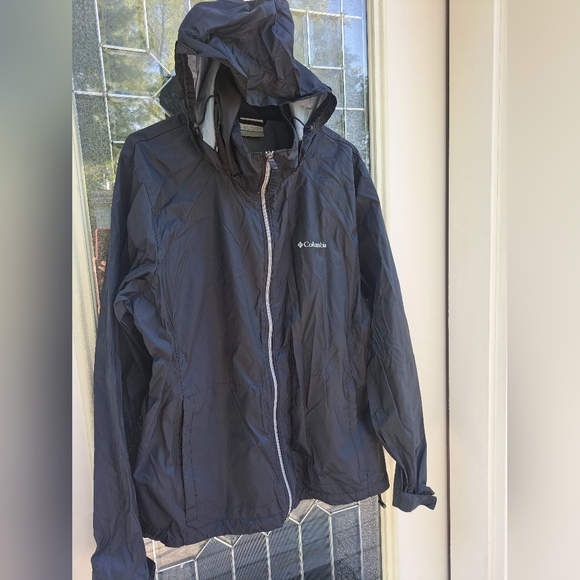 COLUMBIA Windbreaker Nylon Hooded Black Vented Switchback Rain Jacket Size XXL - Picture 2 of 11